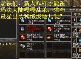 老铁们，新人咋样才能在玛法大陆嘎嘎乱杀，求个最猛出装和练级地儿呗？